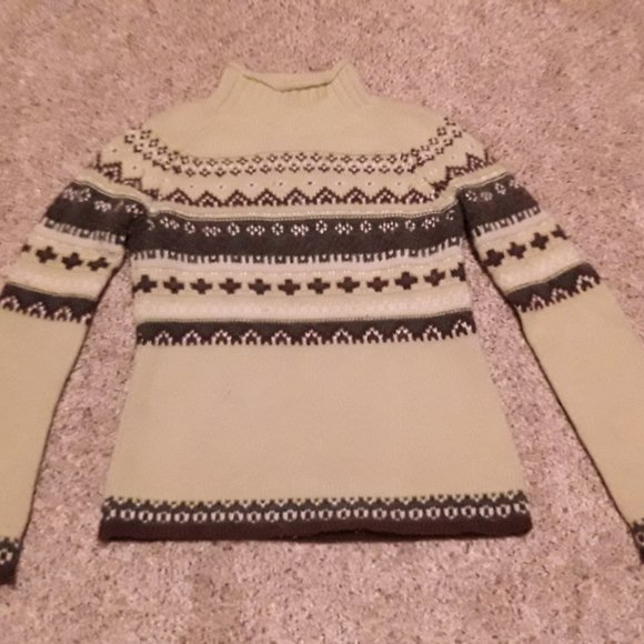 FROST Women's Wool Sweater in Light Lime Green & Brown: Size Small - Picture 5 of 7